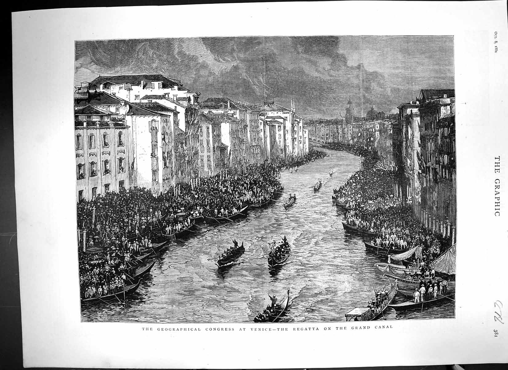 Old 1881 Geographical Congress Venice Regatta Grand Canal Boats Italy Victorian