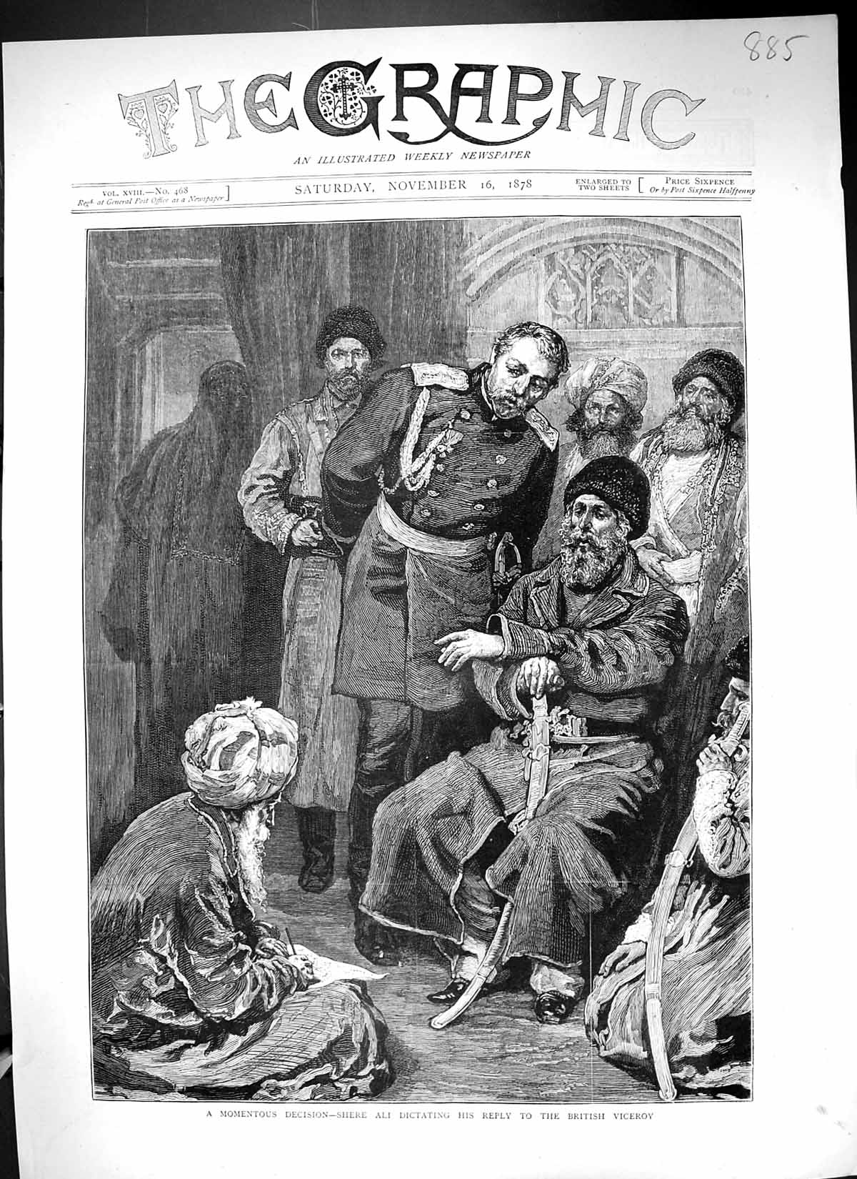 Antique Print 1878 Scene Shere Ali Dictating Reply British Viceroy Fine Art