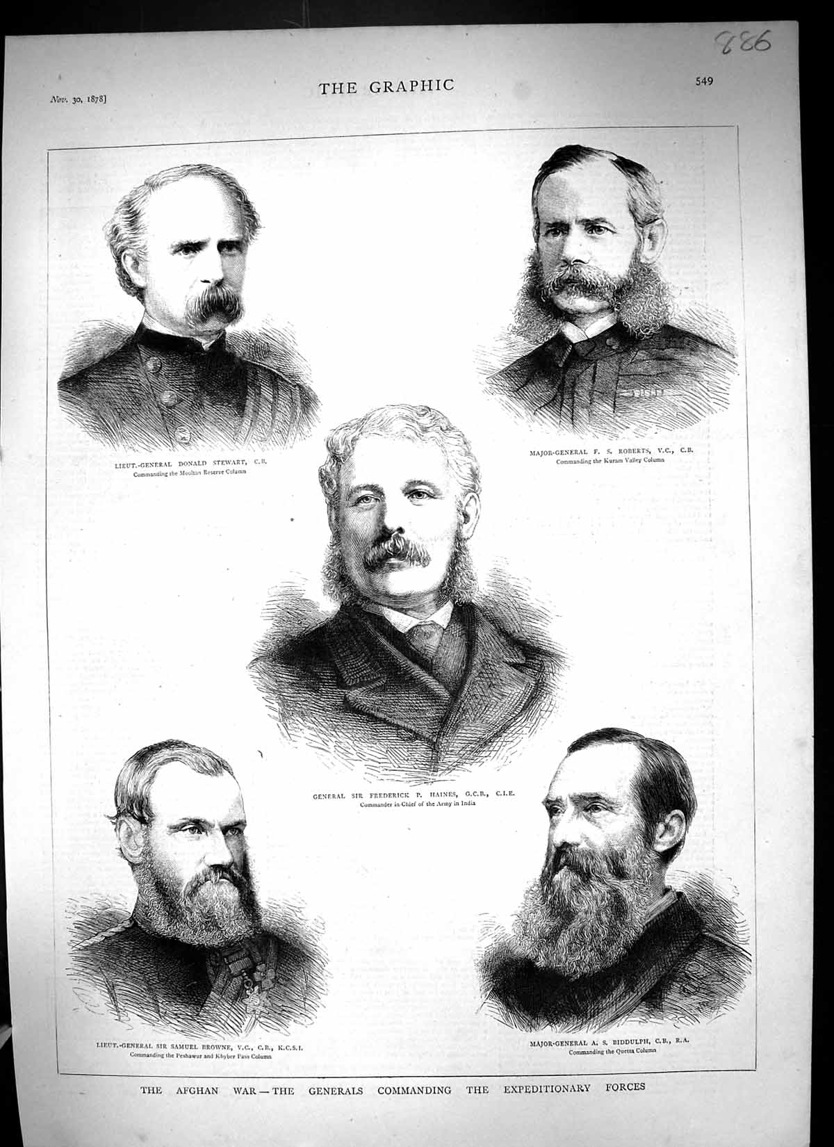 Old 1878 Afhgan War Donald Stewart Roberts Haines Biddulph Samuel Bro Victorian