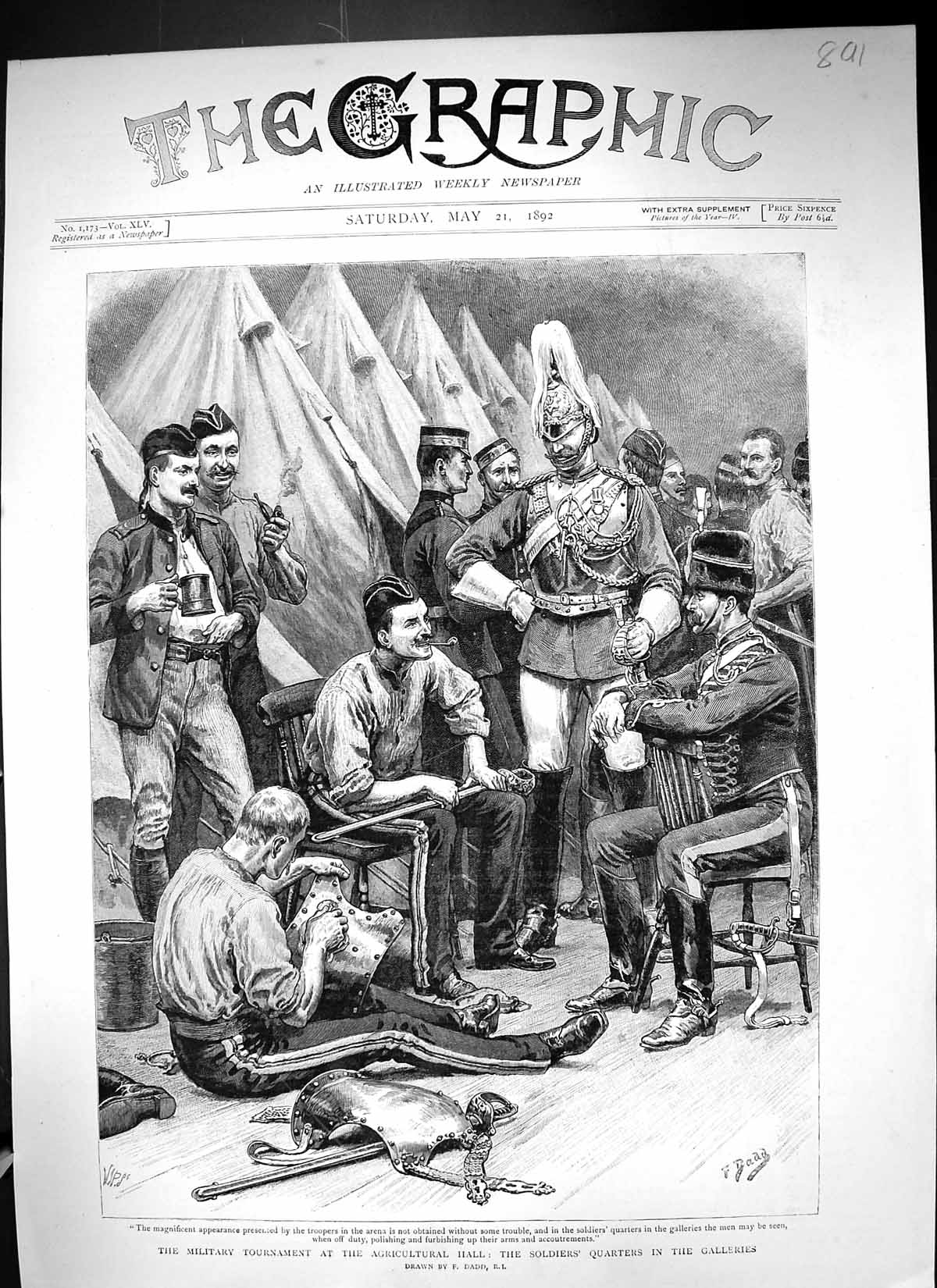 Old Print 1892 Military Tournament Agricultural Hall Siers Quarters Gall 19th