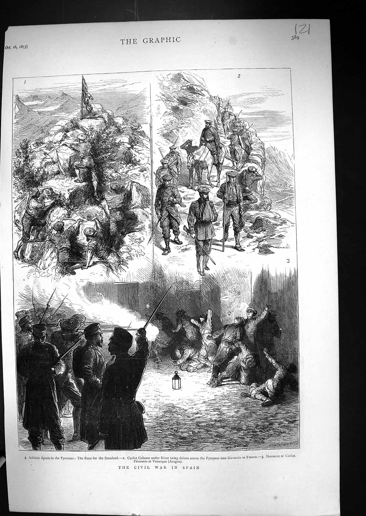 Old 1875 Civil War Spain Athletics Sport Pyrenees Massacre Carlist Pr Victorian