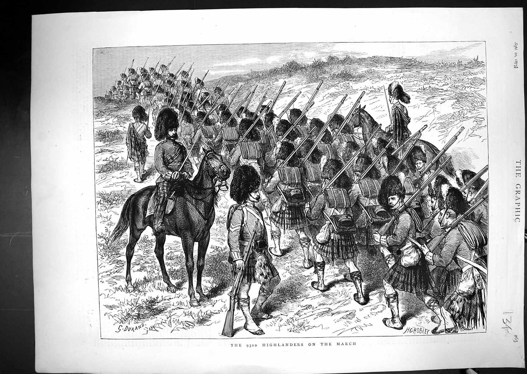 Old Antique Print 1873 War Siers 93Rd Highlanders Marching Scottish Kilts 19th