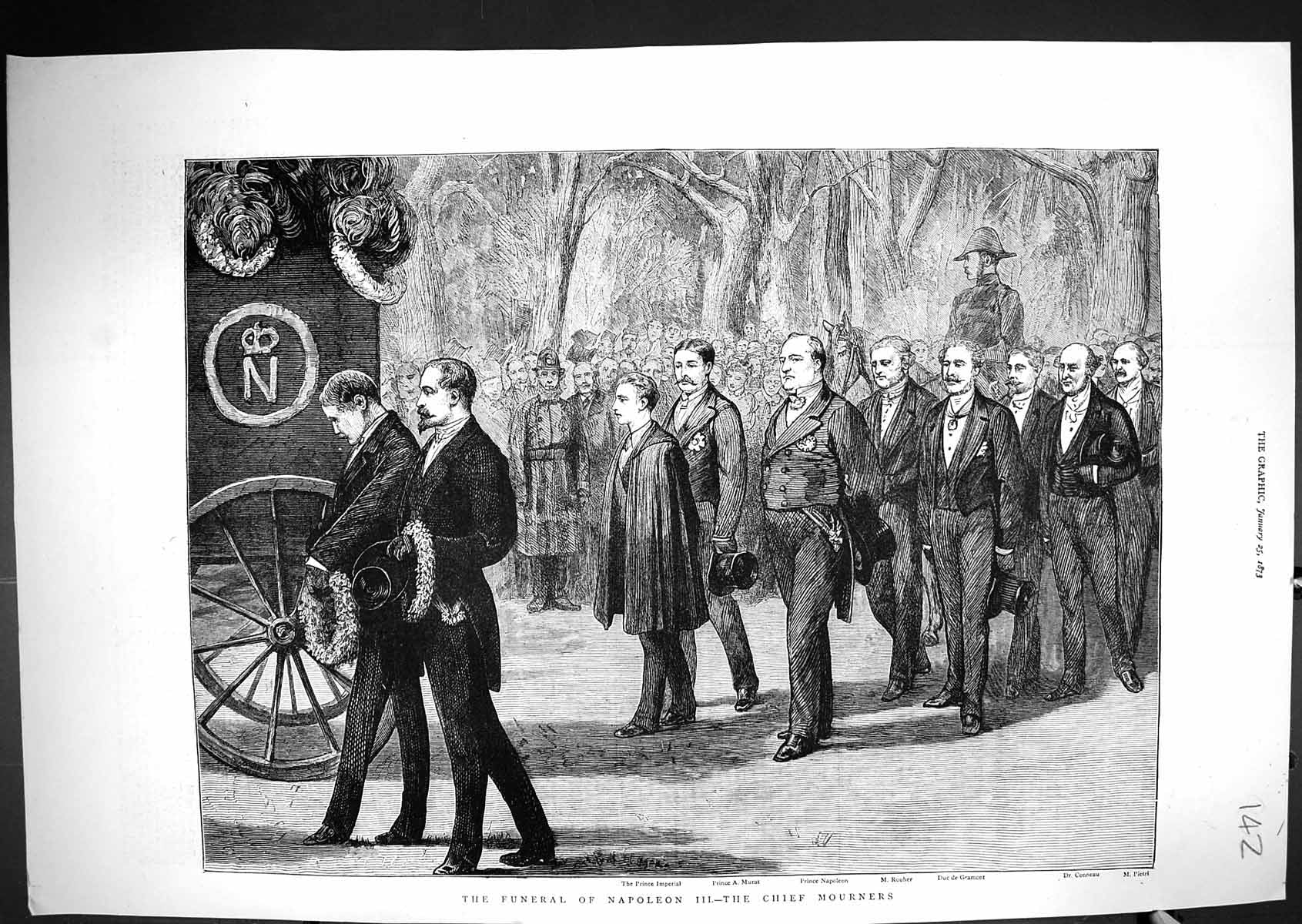 Old 1873 Funeral Emperor Napoleon Prince Imperial Murat Rouher Gramon Victorian