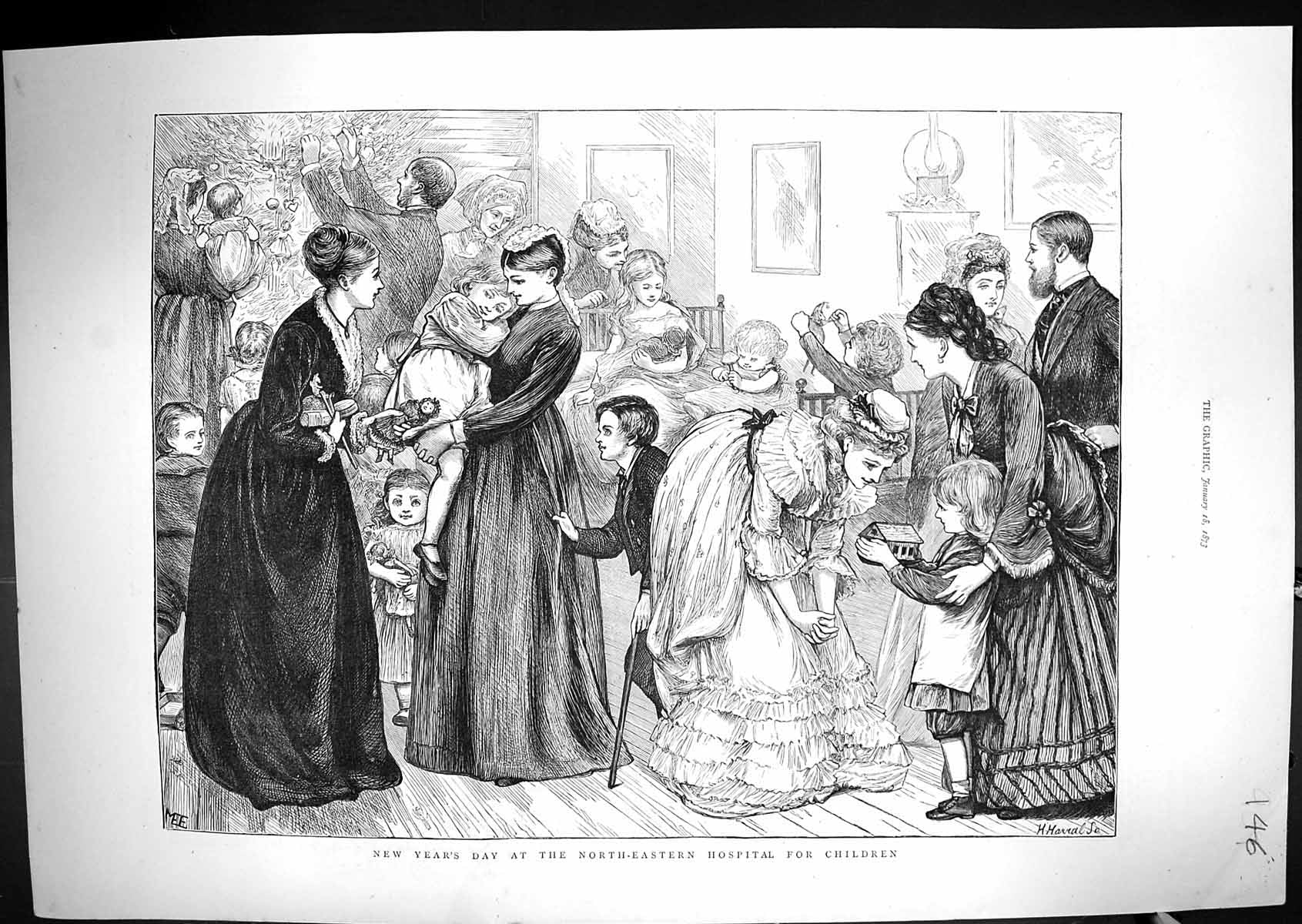 Old 1873 New Year'S Day North-Eastern Hospital Children Nurse Patient Victorian
