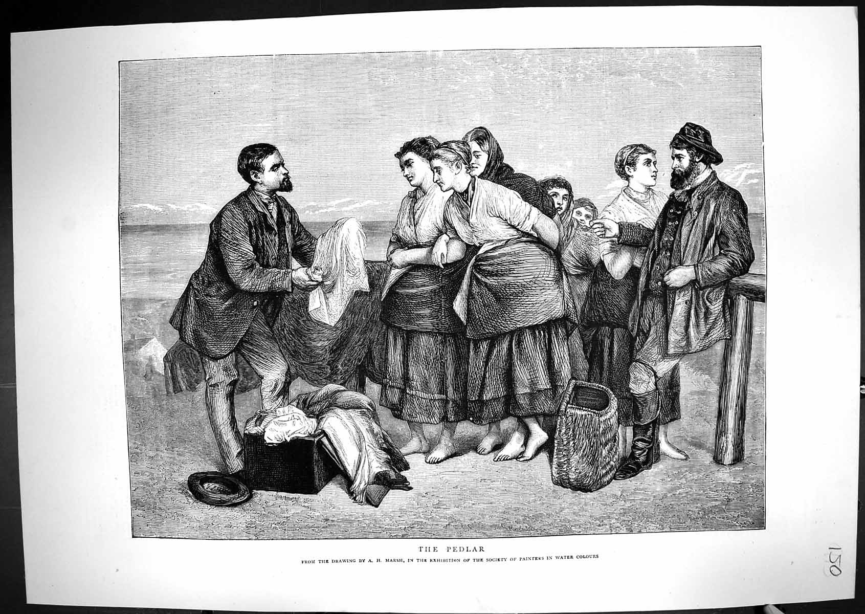 Original Old Antique Print 1871 Pedlar Street Seller Clothes Marsh Victorian