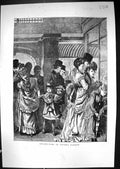 Original Old Antique Print 1871 Spring-Time Scene Covent Garden Flowers Family