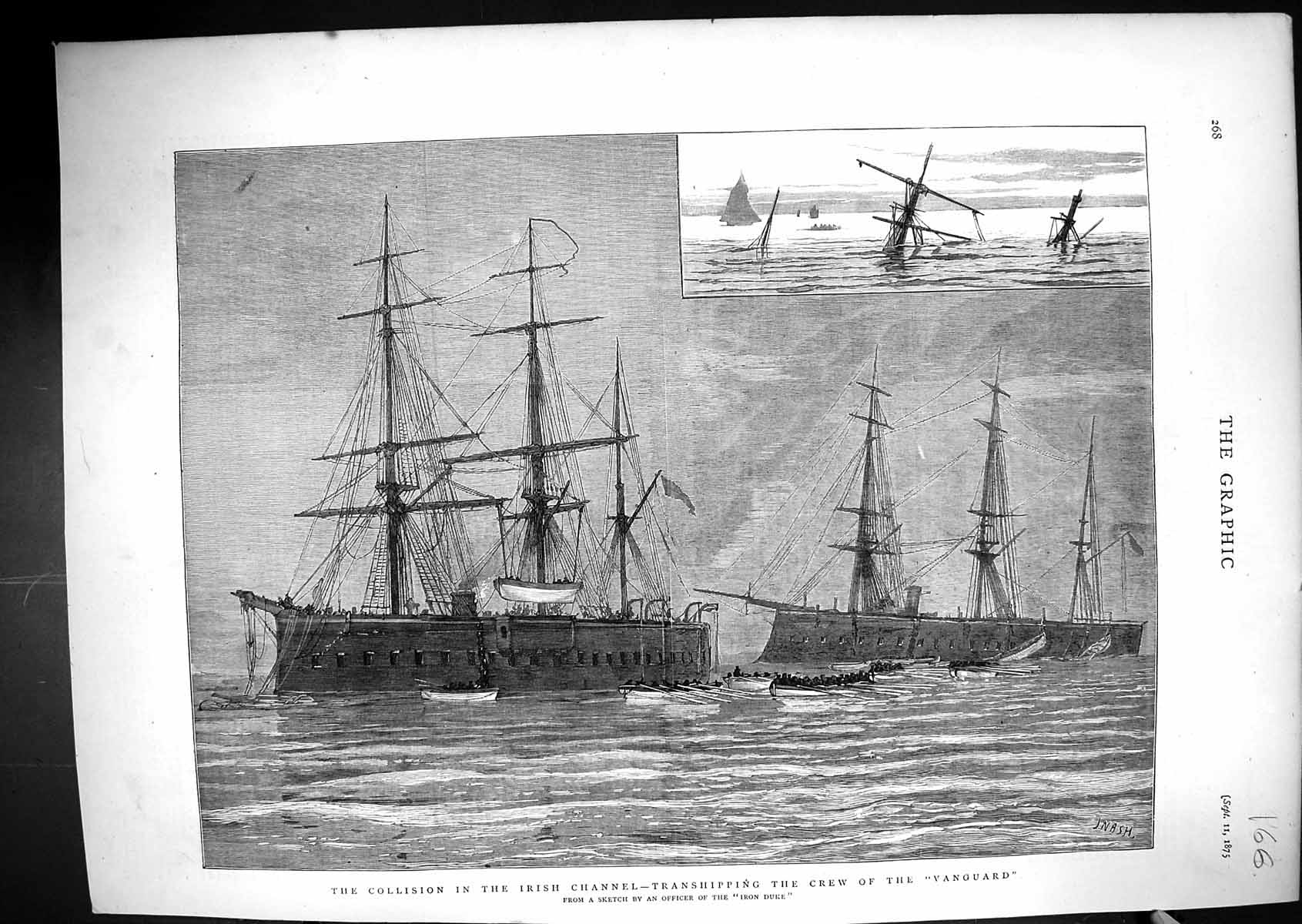 Old 1875 Ship Collision Irish Channel Transhipping Crew Vanguard Iron Victorian