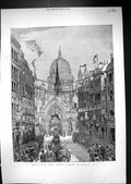 Old 1872 Scene Fleet Street London Ludgate Hill Procession Architectu Victorian