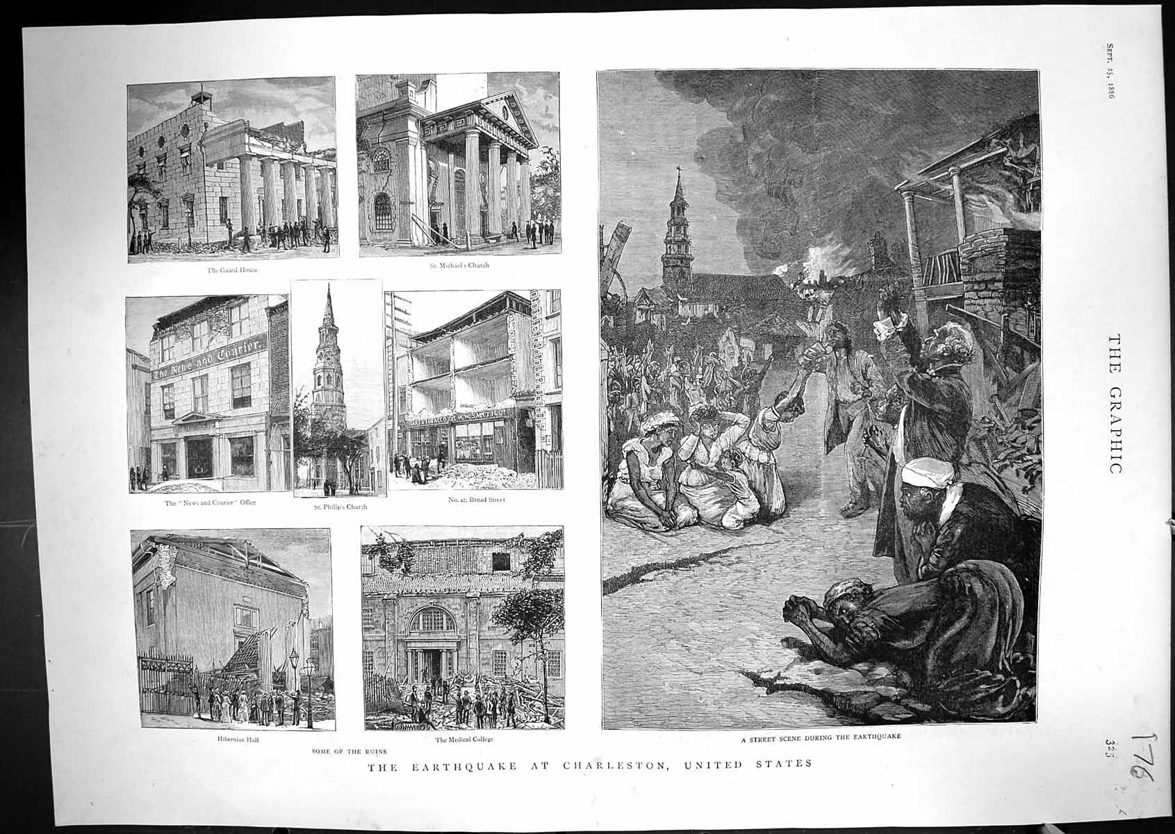 Old 1886 Earthquake Charleston America Michael'S Church Hibernian Hal Victorian