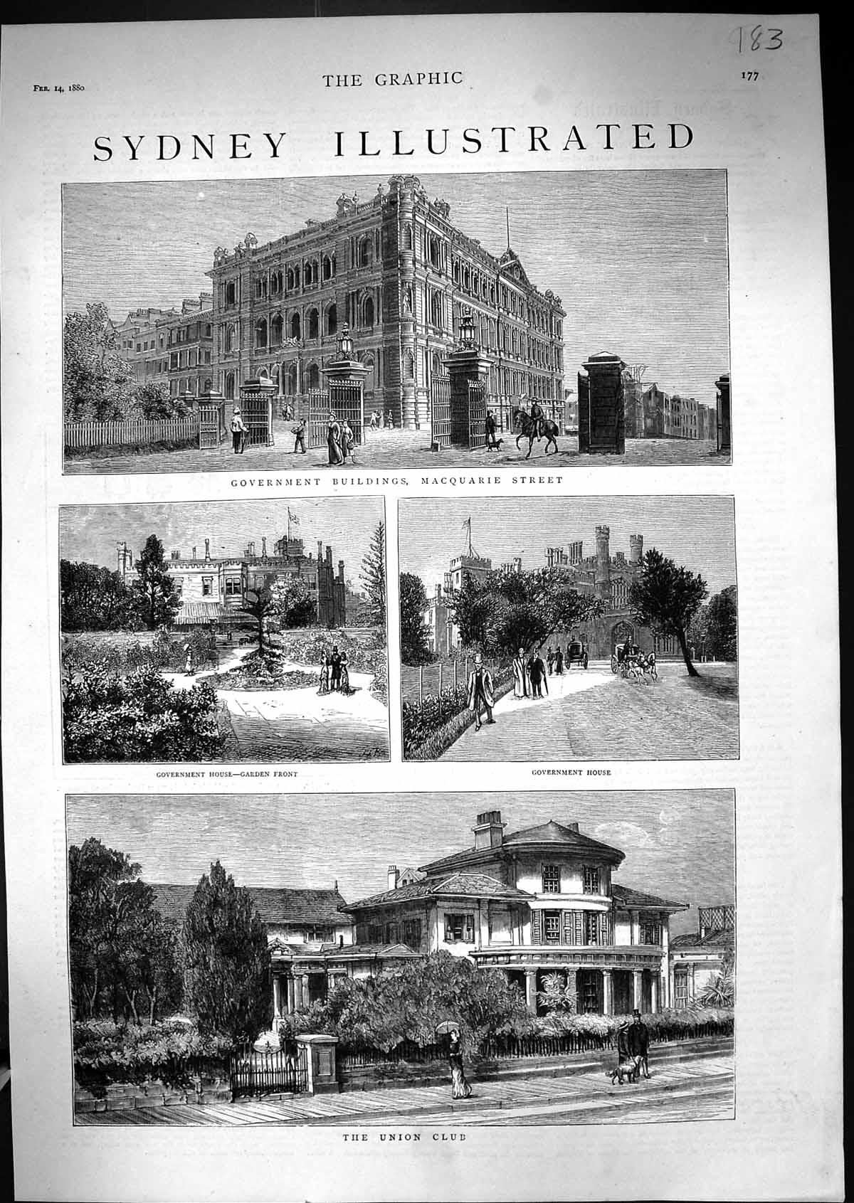 Old 1880 Sydney Australia Government Buildings Macquarie Street Union Victorian