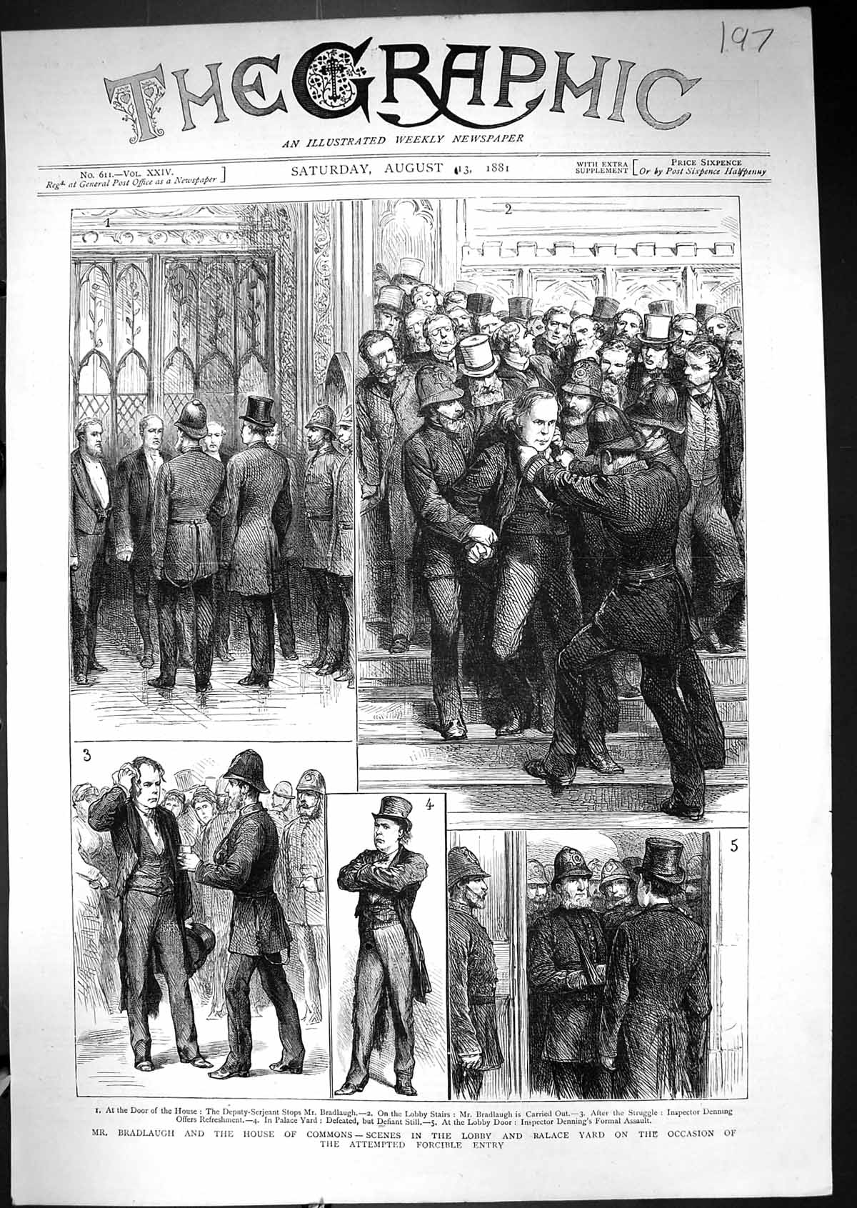 Old 1881 Mr Bradlaugh House Commons Lobby Palace Yard Policemen Denni Victorian