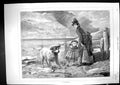 Original Old Antique Print 1875 Shower Scene Lady Little Girl Beach Wet Dog