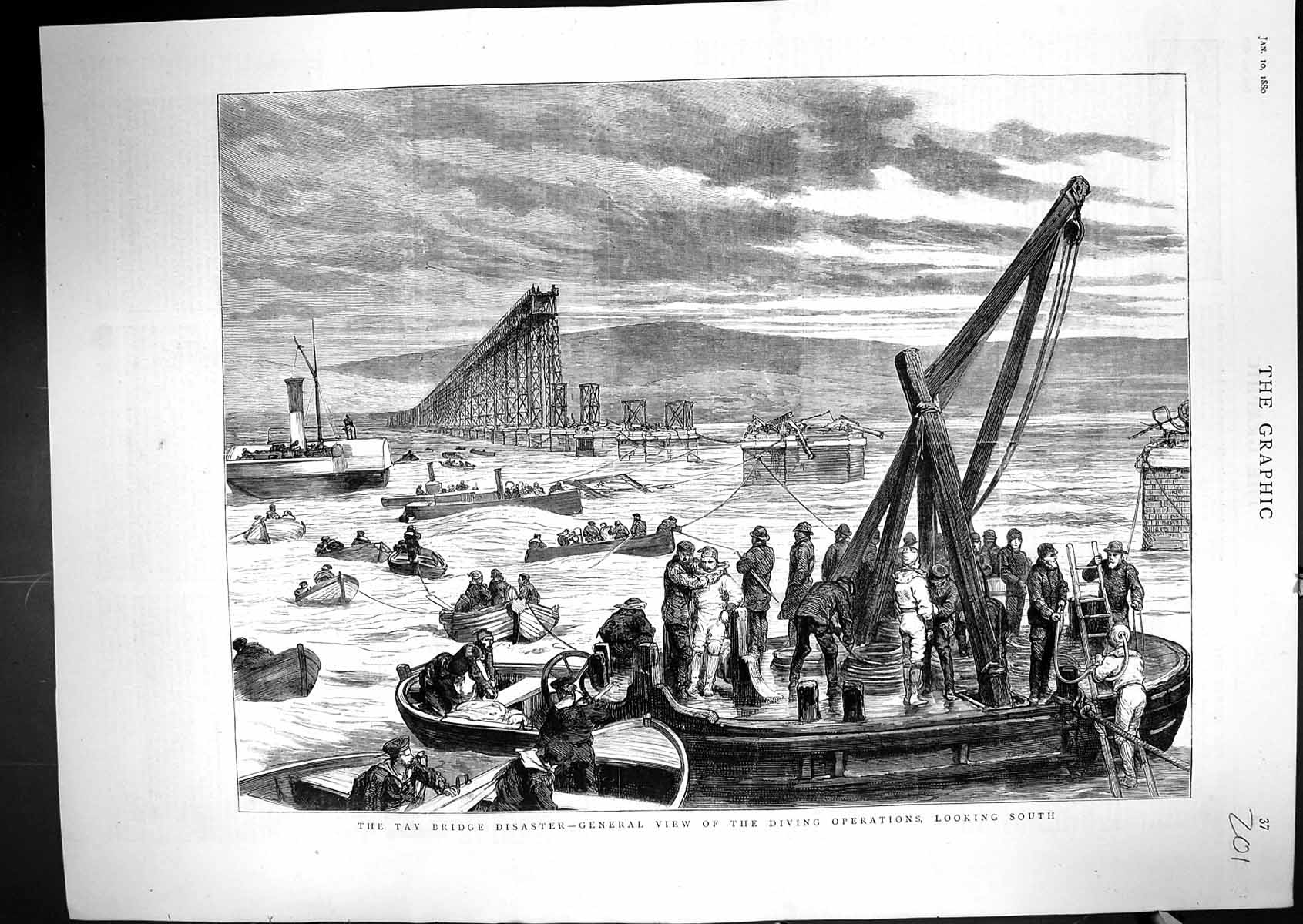 Old 1880 Tay Railway Bridge Disaster View Diving Operations Scotland Victorian