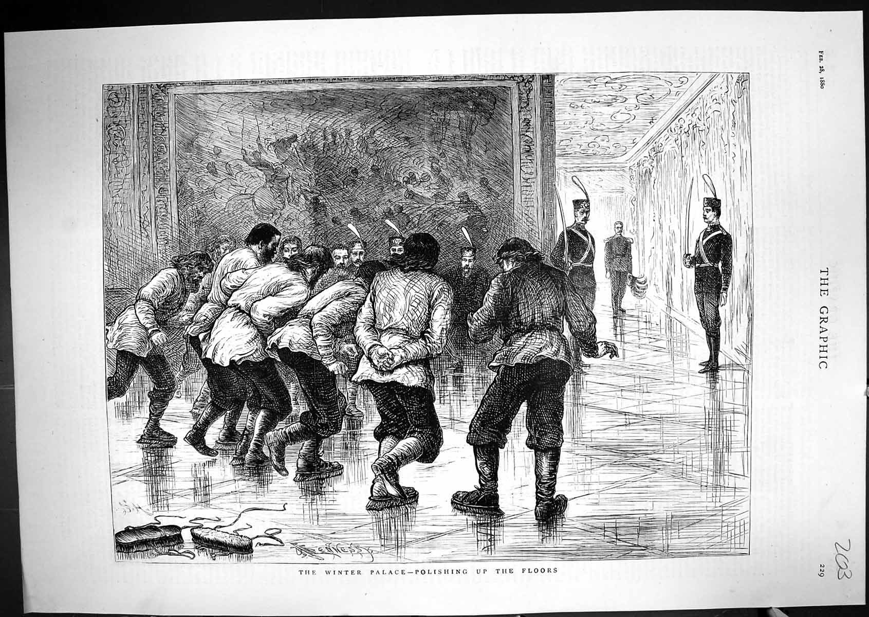 Old 1889 Winter Palace Men Polishing Floors Shoe Shine Moscow Russia Victorian