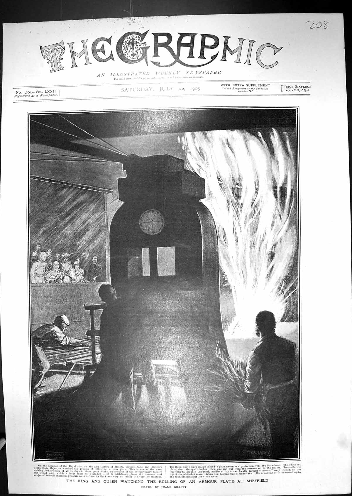 Old 1905 King Queen Watching Rolling Armour Plate Sheffield Gun Facto 20th