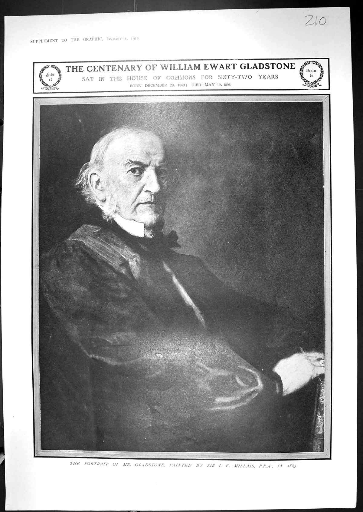 Antique Old Print 1910 Portrait William Ewart Gladstone House Commons Millais