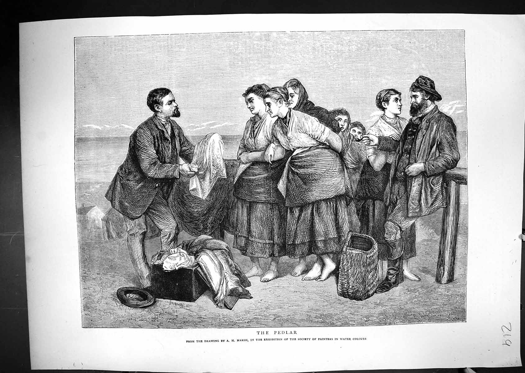 Original Old Antique Print 1871 Pedlar Street Seller Clothing Salesman Marsh
