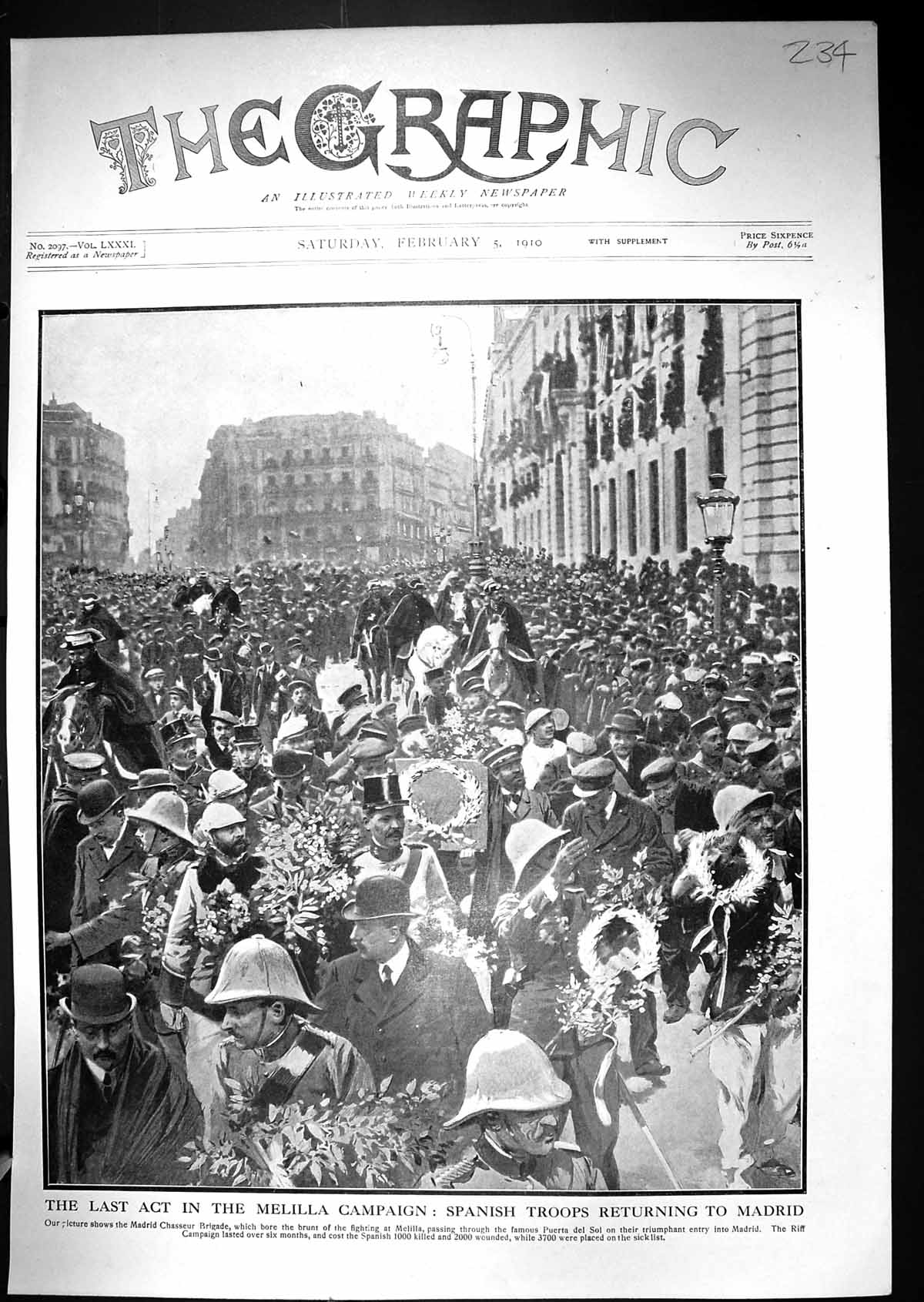 Antique Print 1910 Melilla Campaign Spanish Troops Madrid Chasseur Brigade S