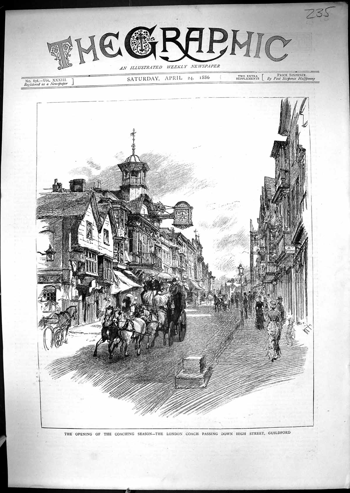 Old 1886 London Coach Passing High Street Guildford Transport Archite Victorian
