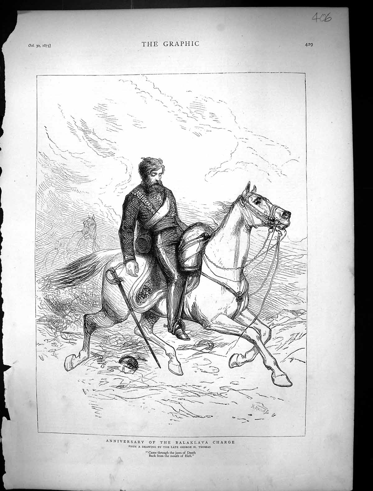 Old Print 1875 Anniversary Balaklava Charge War Sier Horse George Thomas 19th