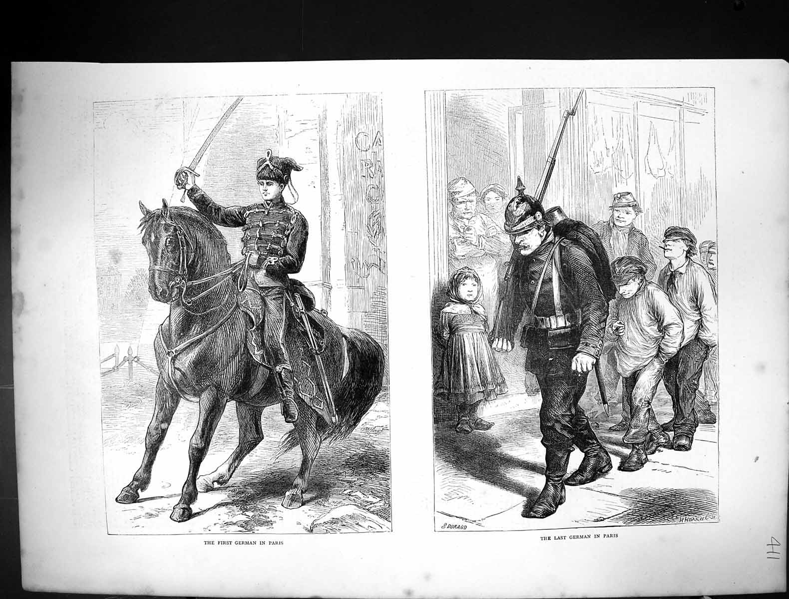 Old Antique Print 1871 War First German Sier Paris France Last Prisoner 19th