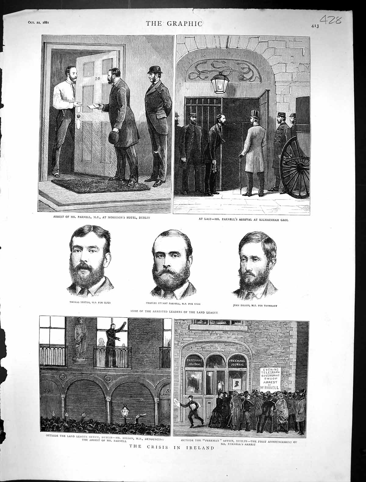 Old 1881 Ireland Sexton Parnell Dillon Freeman Office Kilmainham Gaol Victorian