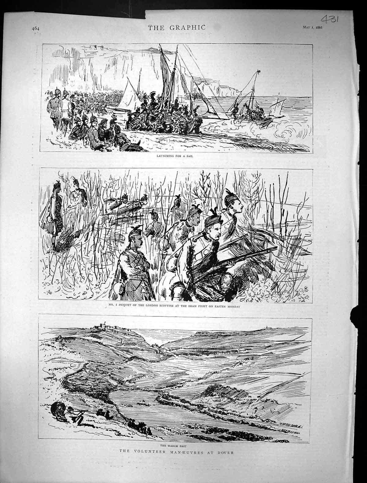Old 1886 Volunteer Manoeuvres Dover London Scottish Sham Fight Sailin Victorian