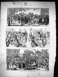 Old Print 1871 Armistice Conclusion Street Scene People Children Playing 19th