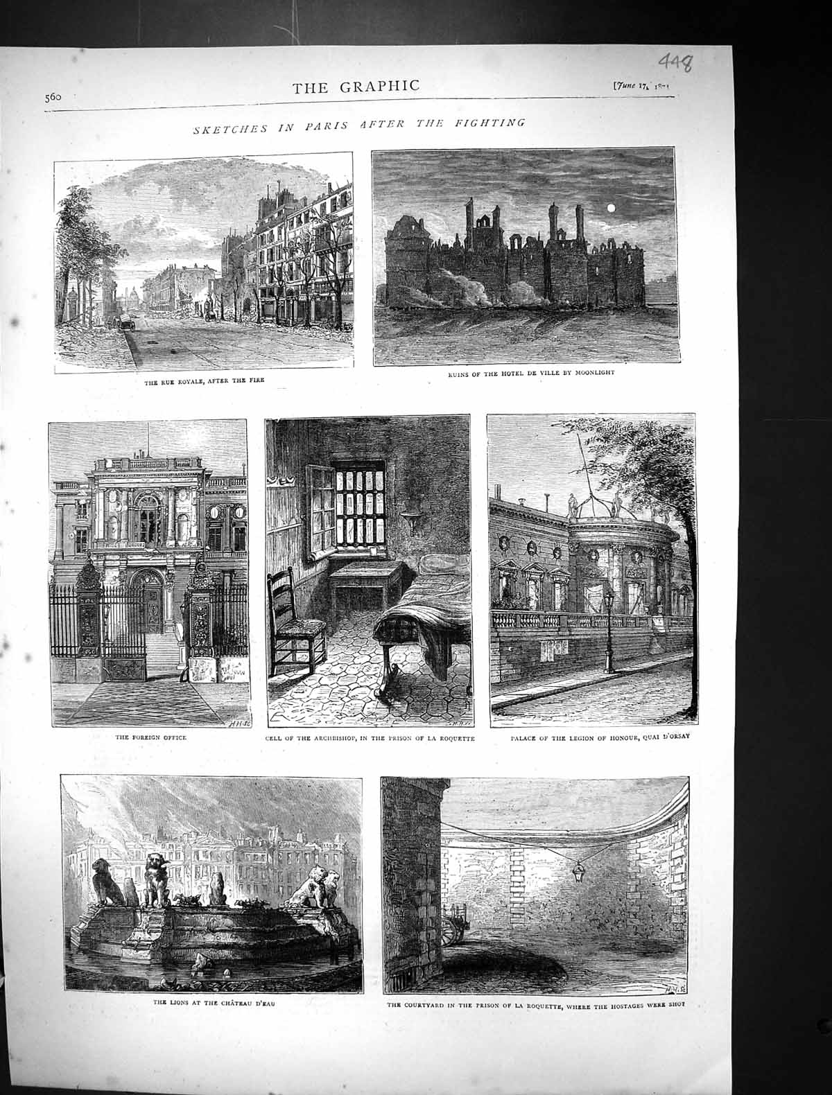 Old 1871 Paris Rue Royale Hotel Ville Palace Quai D'Orsay Lions Cell Victorian