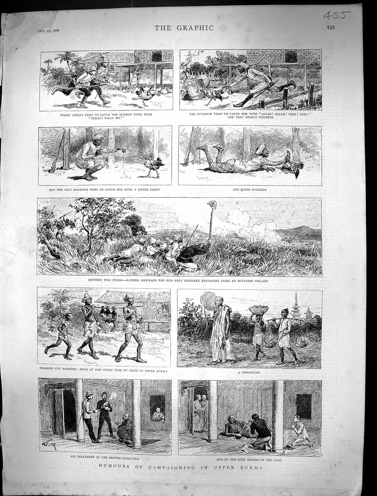 Old Print 1886 Burma Tommy Atkins Madrassi Punjaub War Siers Phoongyee S 19th