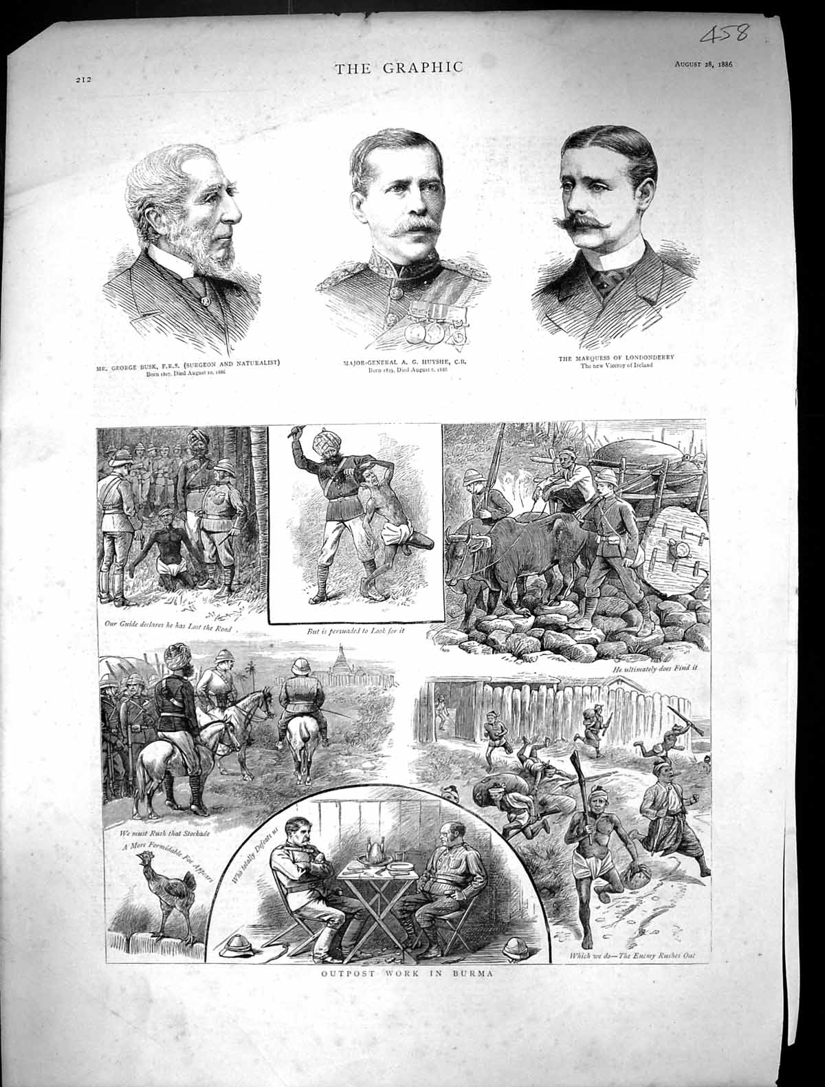 Old 1886 Outpost Work Burma Busk Surgeon Huyshe Viceroy Ireland War S Victorian