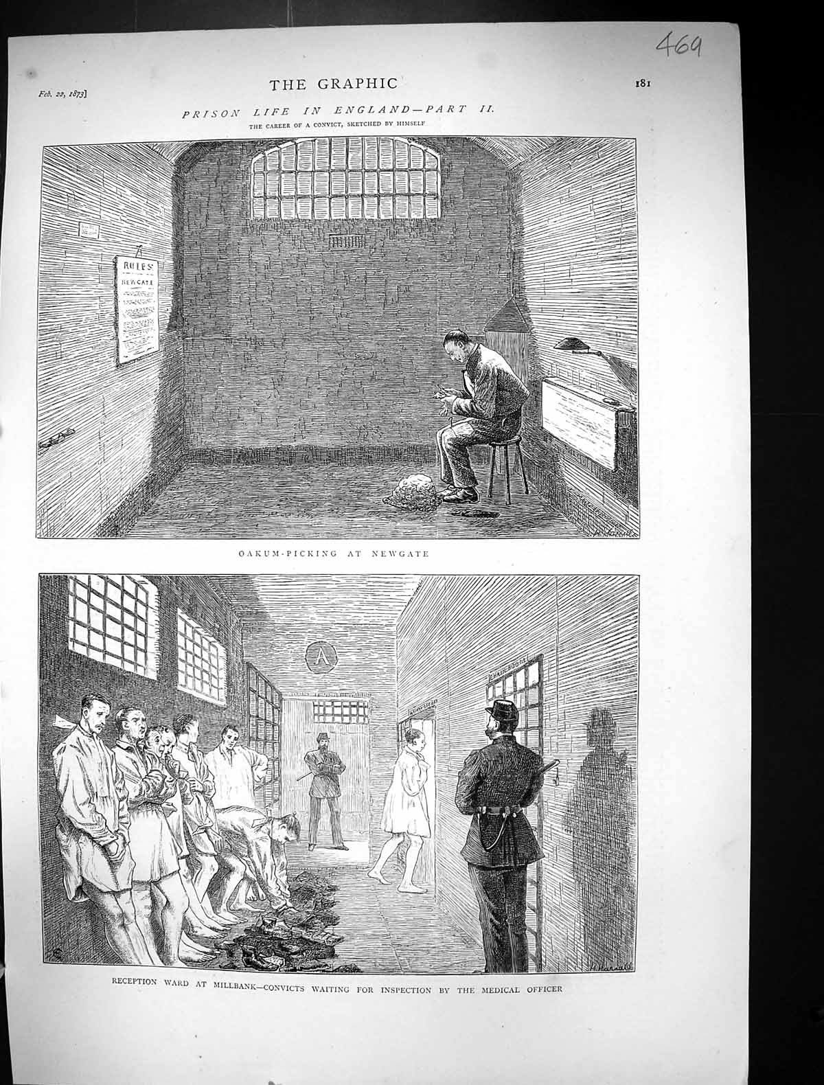 Old 1873 Prison Life England Oakum Picking Newgate Reception Ward Mil Victorian