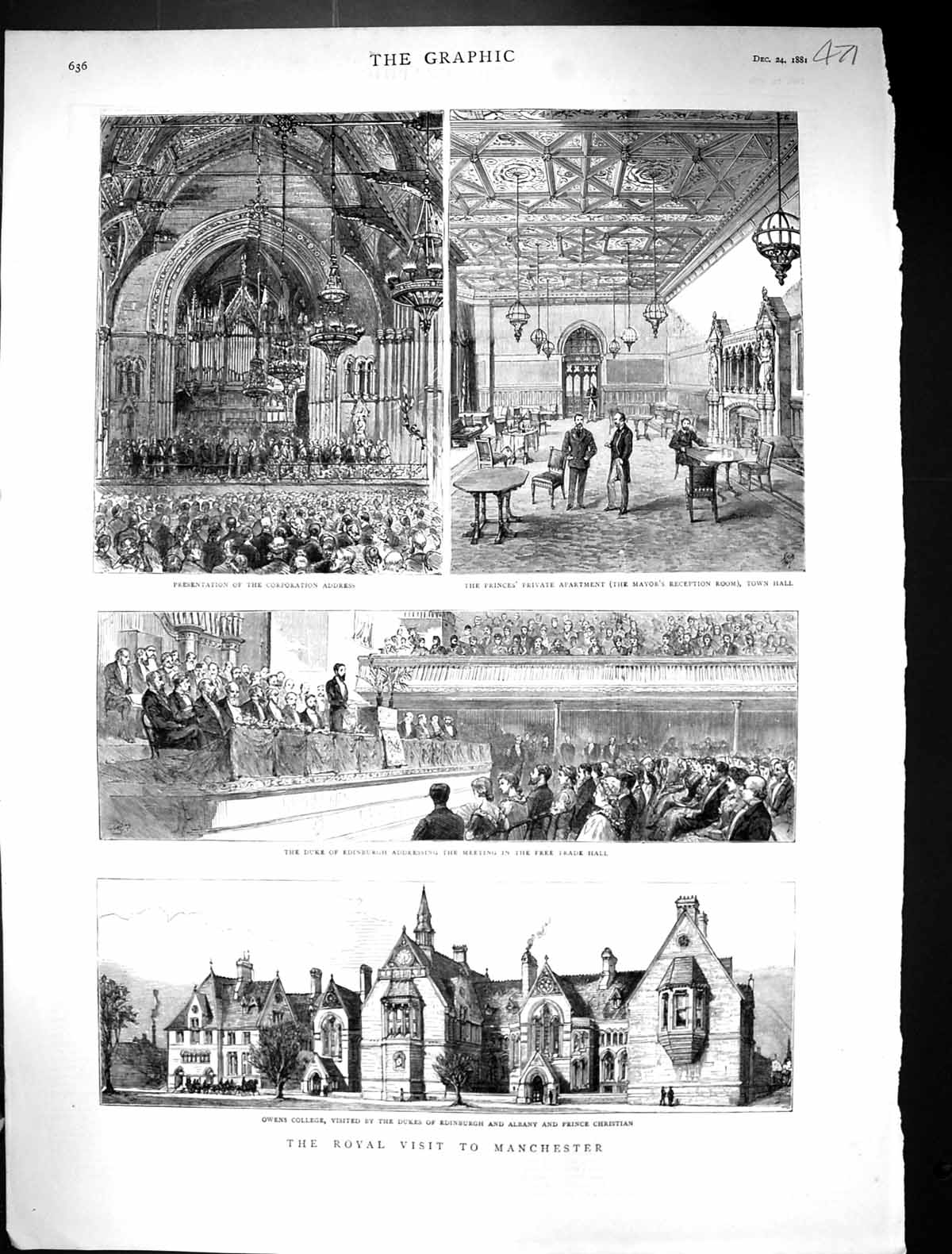 Old 1881 Manchester Owens College Duke Edinburgh Albany Prince Christ Victorian
