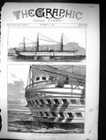Original Old Antique Print 1875 Stern View H.M.S. Serapis War Battle Ship 19th