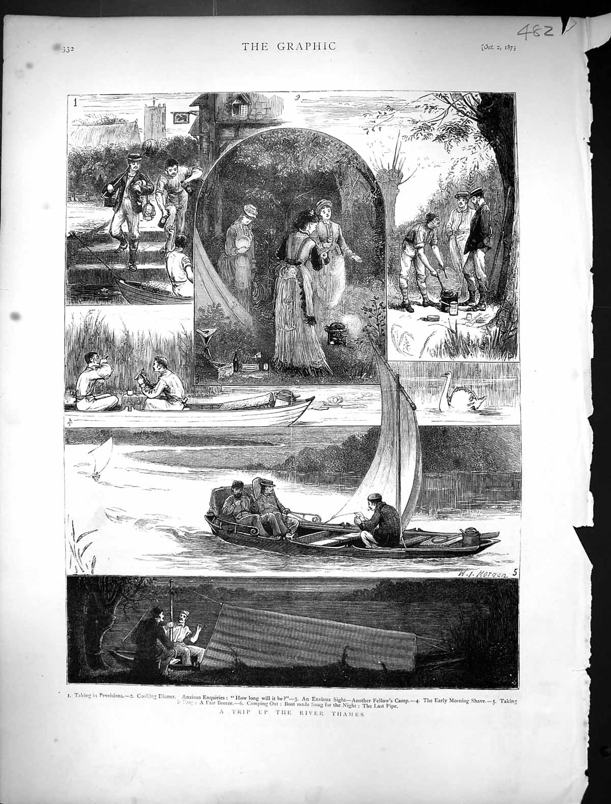 Old 1875 Boat Trip River Thames London Camp Early Morning Shave Morga Victorian
