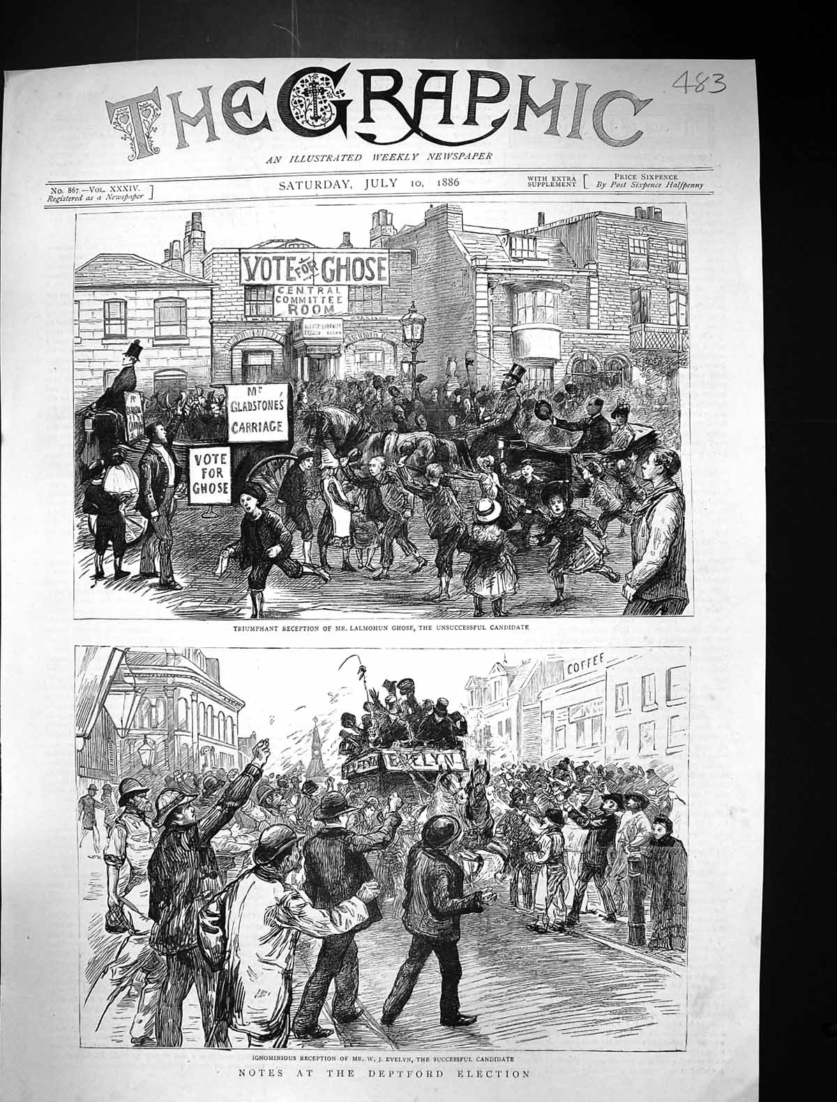 Old 1886 Deptford Election Reception Lalmohun Ghose Evelyn Candidate Victorian