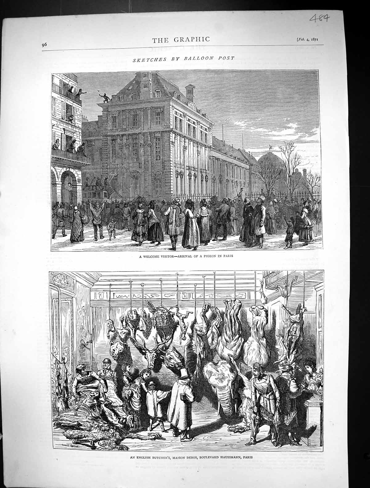 Old 1871 Balloon Post Pigeon Paris France English Butcher Maison Debo Victorian