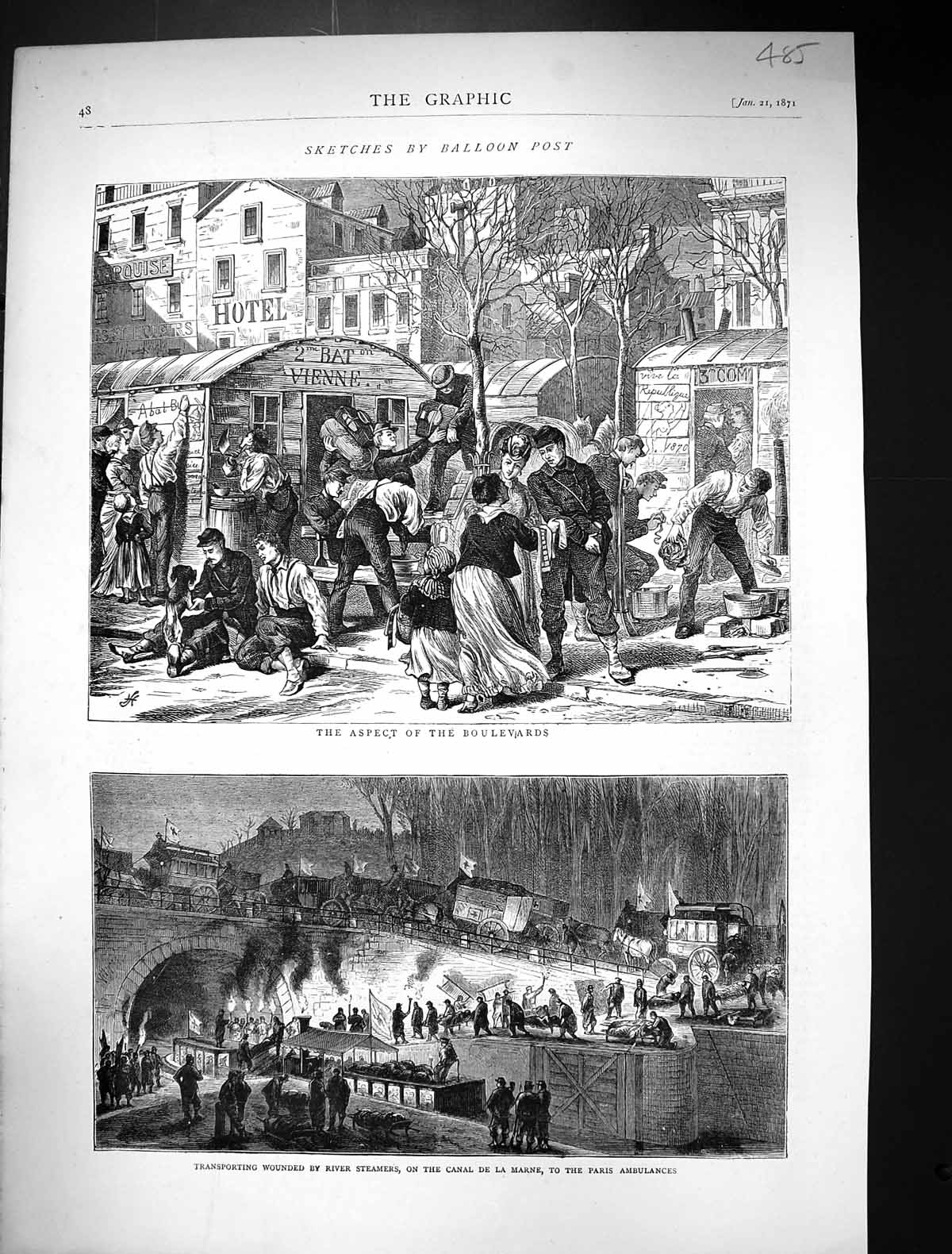 Old 1871 Balloon Post Boulevards Paris Ambulances Canal Marne River S Victorian
