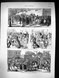 Antique Old Print 1871 Scene Before Cessation Armistice Street Celebrations