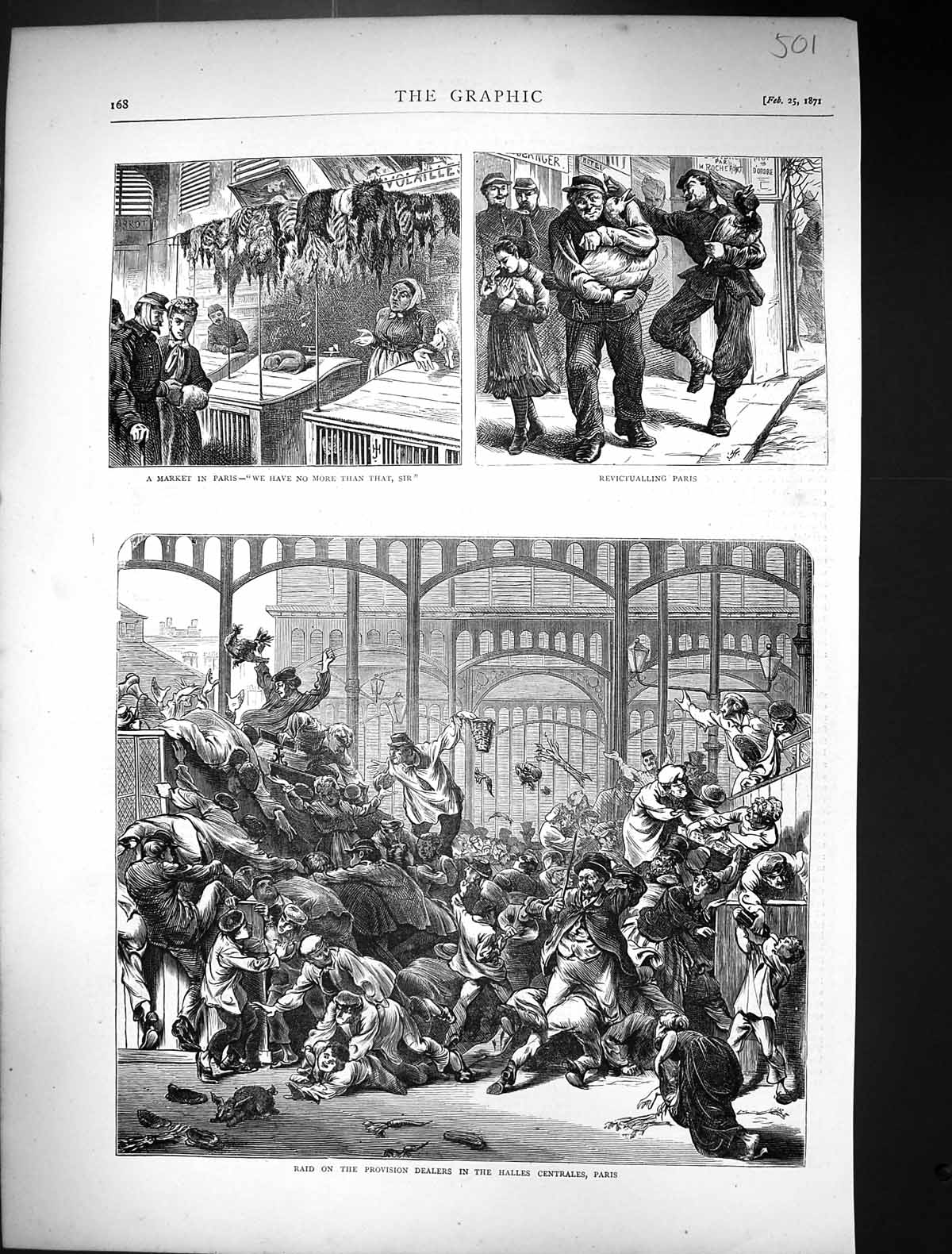Old 1871 Scene Raid Provision Dealers Halles Centrales Paris France M Victorian