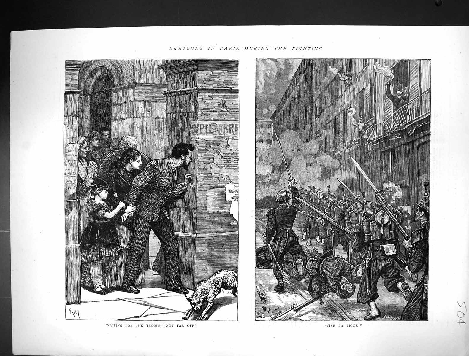 Original Old Antique Print 1871 Paris Fighting France War Siers Family Hiding