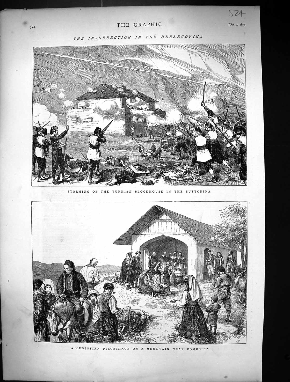 Old 1875 Insurrection Herzegovina Turkish Blockhouse Suttorina Comusi Victorian