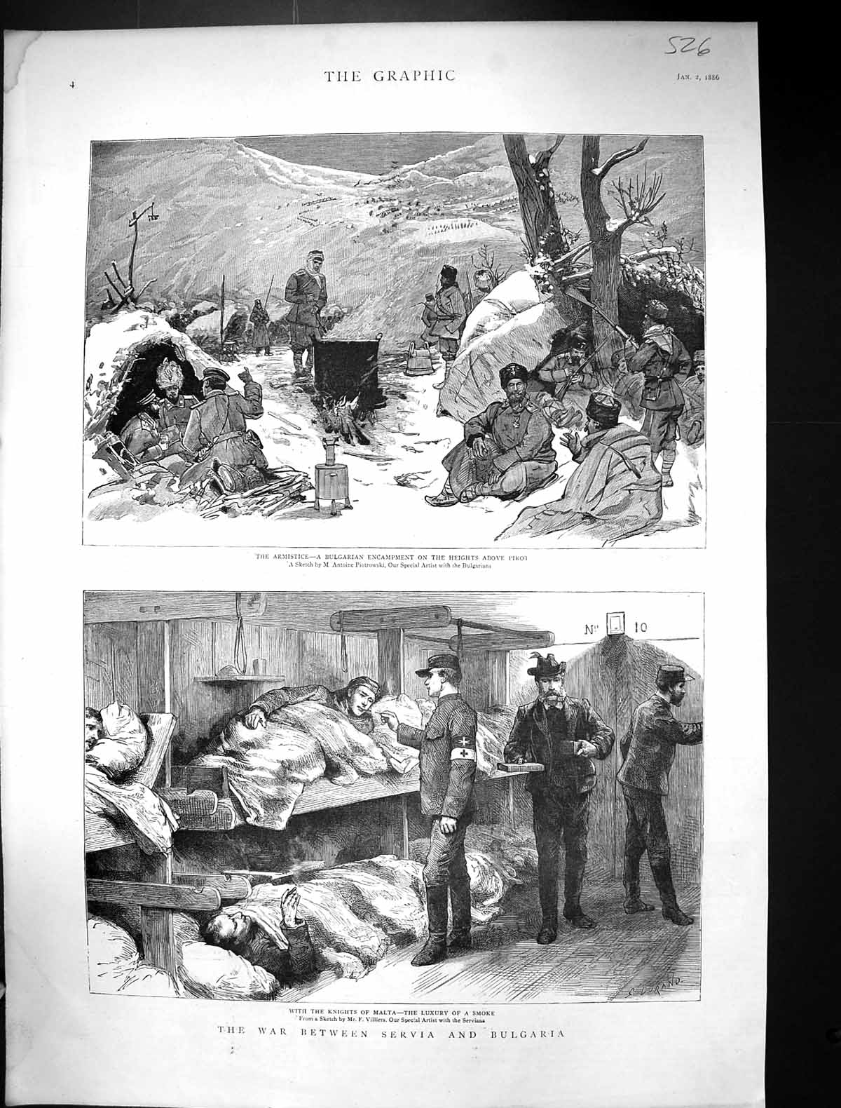 Old 1886 War Servia Bulgaria Knights Malta Men Smoking Encampment Pir Victorian