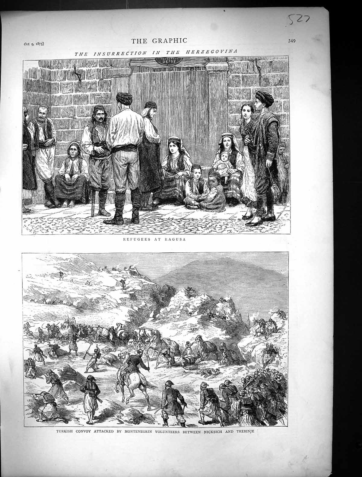 Antique Print 1875 Insurrection Herzegovina Refugees Ragusa Turkish Convoy S