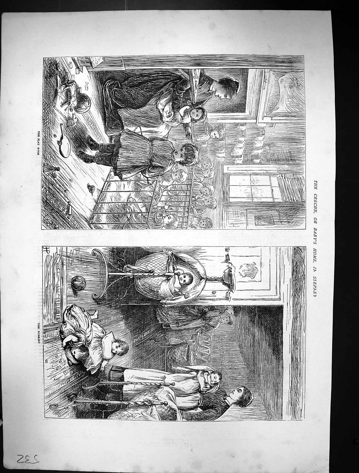 Old Antique Print 1871 Creche Baby'S Home Stepney Nursery Children Nurse 19th