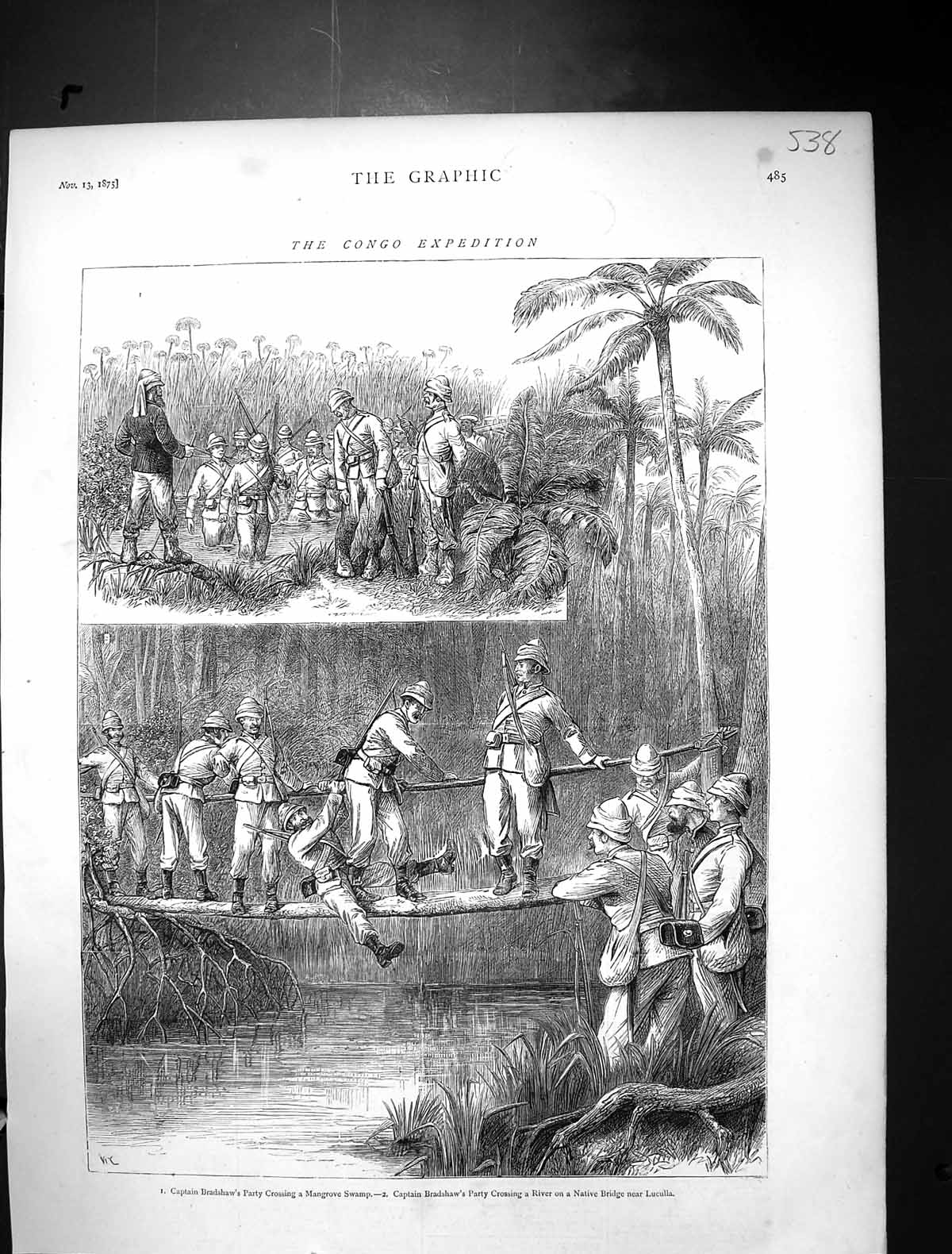 Old 1875 Congo Expedition Captain Bradshaw Mangrove Swamp River Bridg Victorian