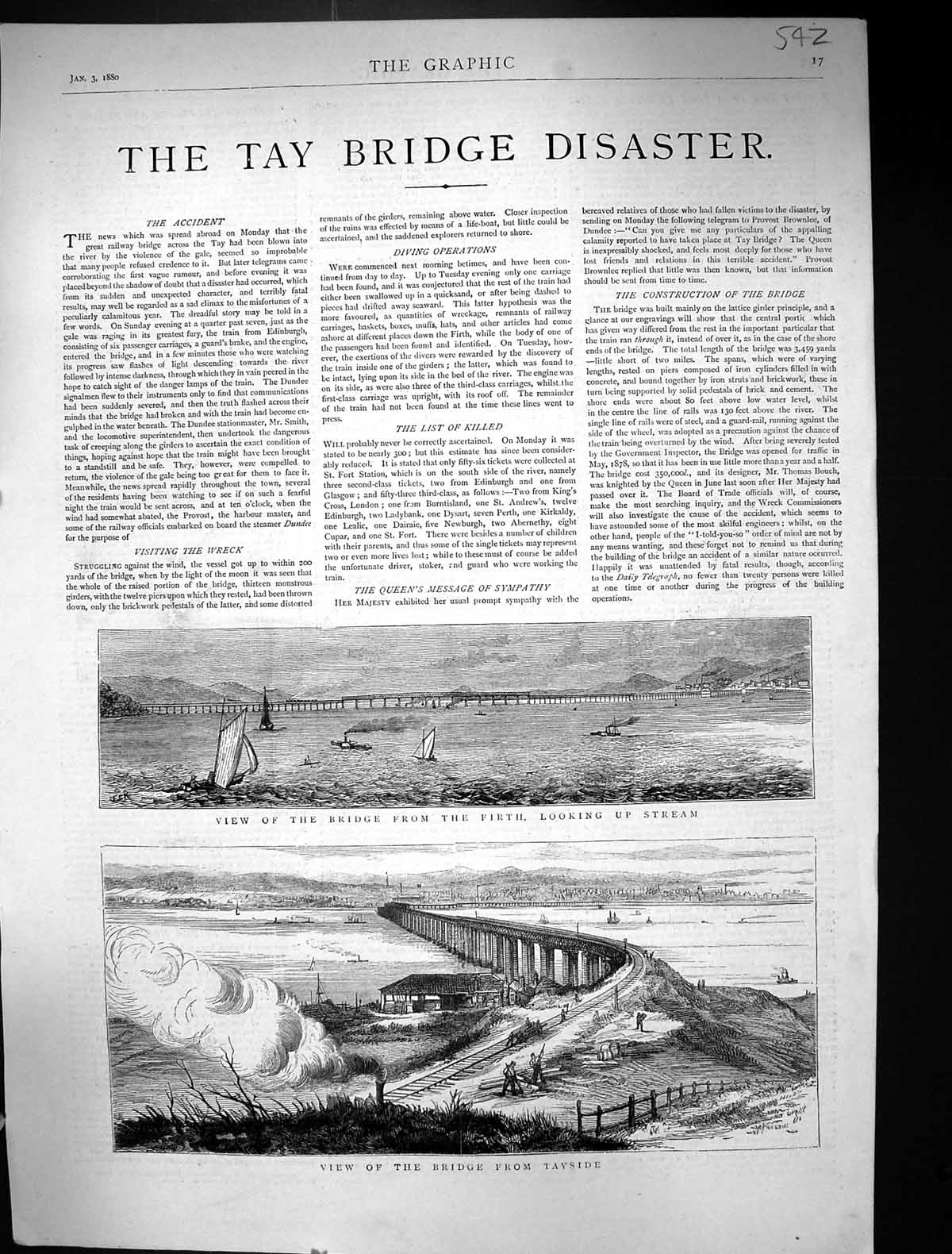 Antique Print 1880 Tay Railway Bridge Disaster Firth Forth Tayside Scotland