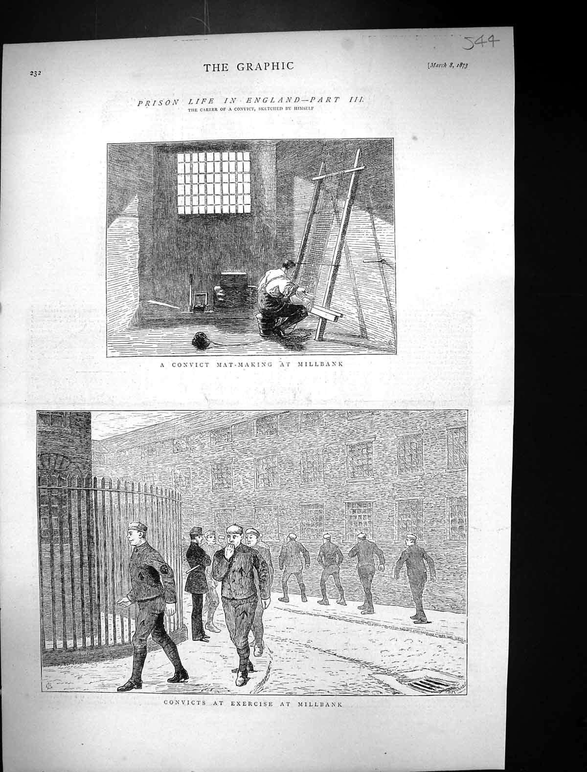 Old 1873 Prison Life England Convict Mat-Making Millbank Exercise Yar Victorian