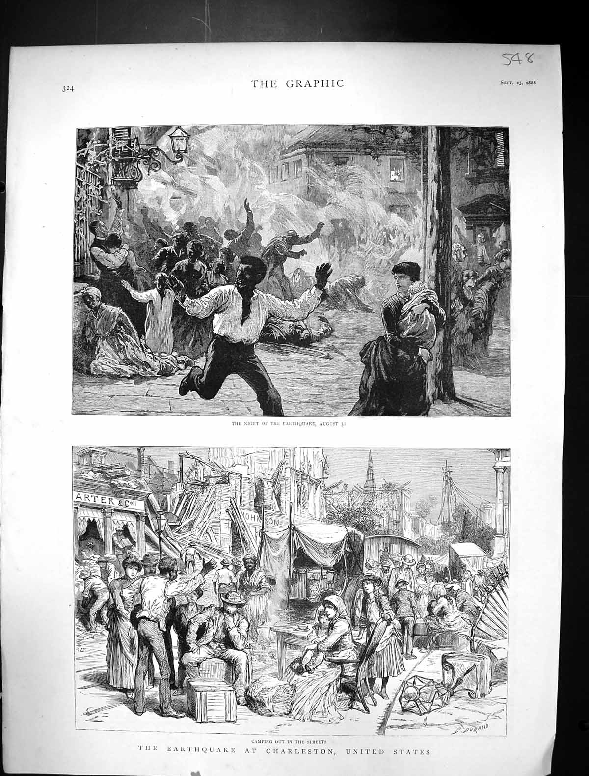 Antique Old Print 1886 Earthquake Charleston America Camping Streets Fine Art