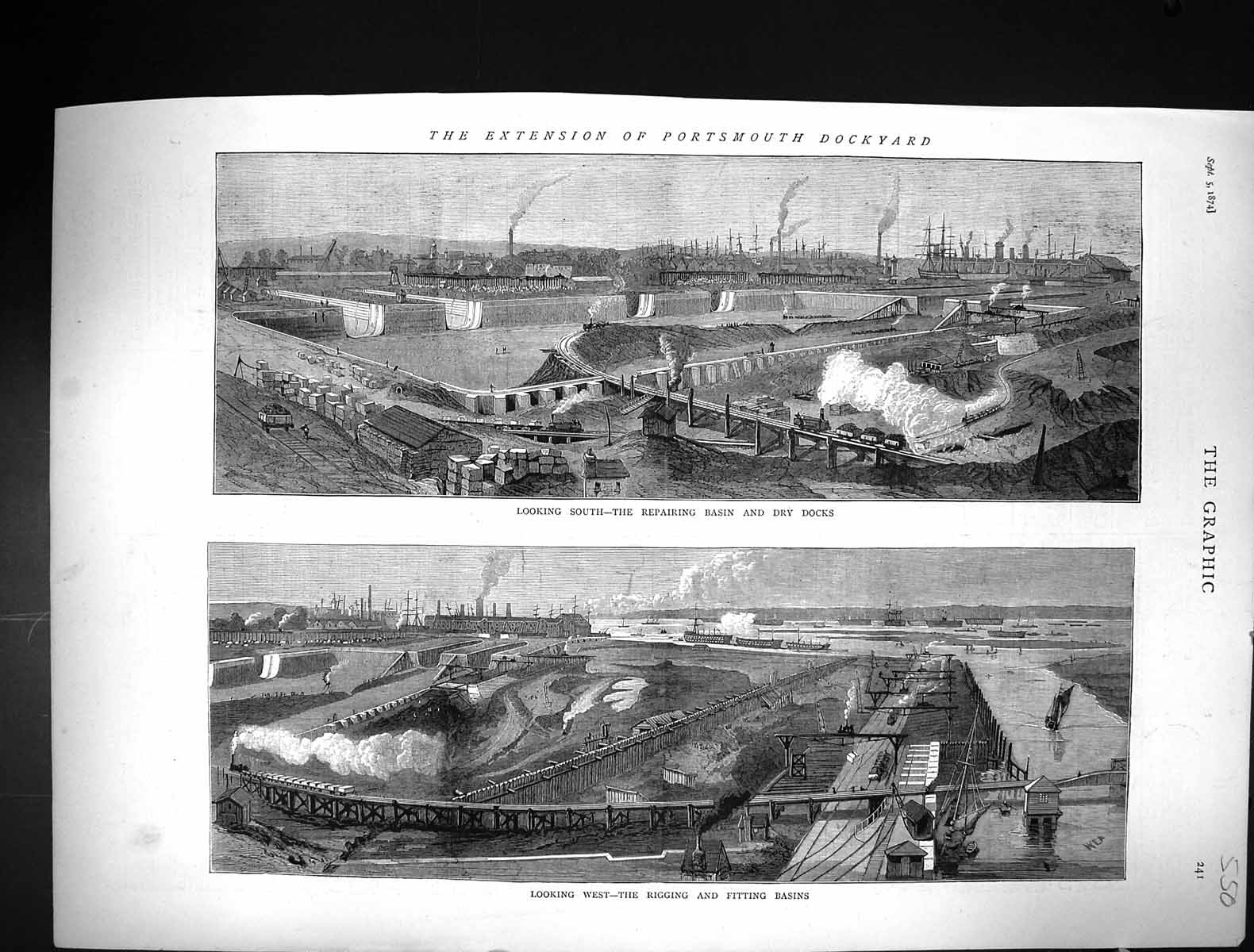 Old 1874 Extension Portsmouth Dockyard Basin Dry Docks Rigging Fittin Victorian